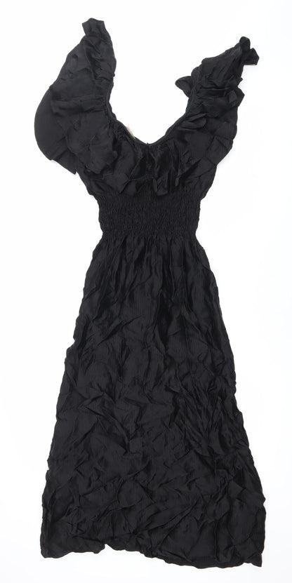 H&M Women’s Black Size 8 Fit & Flare Ruffle Sleeve Dress