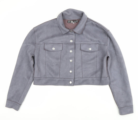 Missguided Women’s Grey Cropped Suede Look Button Jacket UK 8