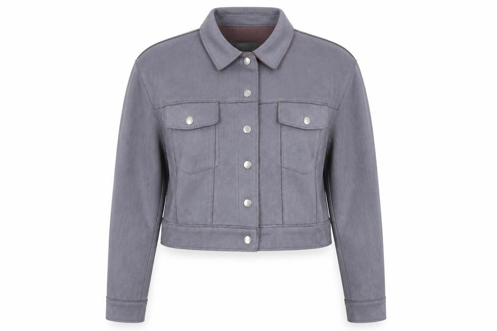 Missguided Women’s Grey Cropped Suede Look Button Jacket UK 8