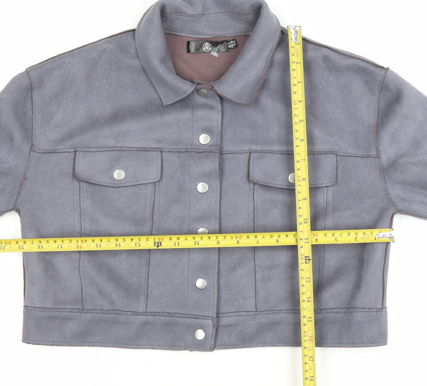 Missguided Women’s Grey Cropped Suede Look Button Jacket UK 8