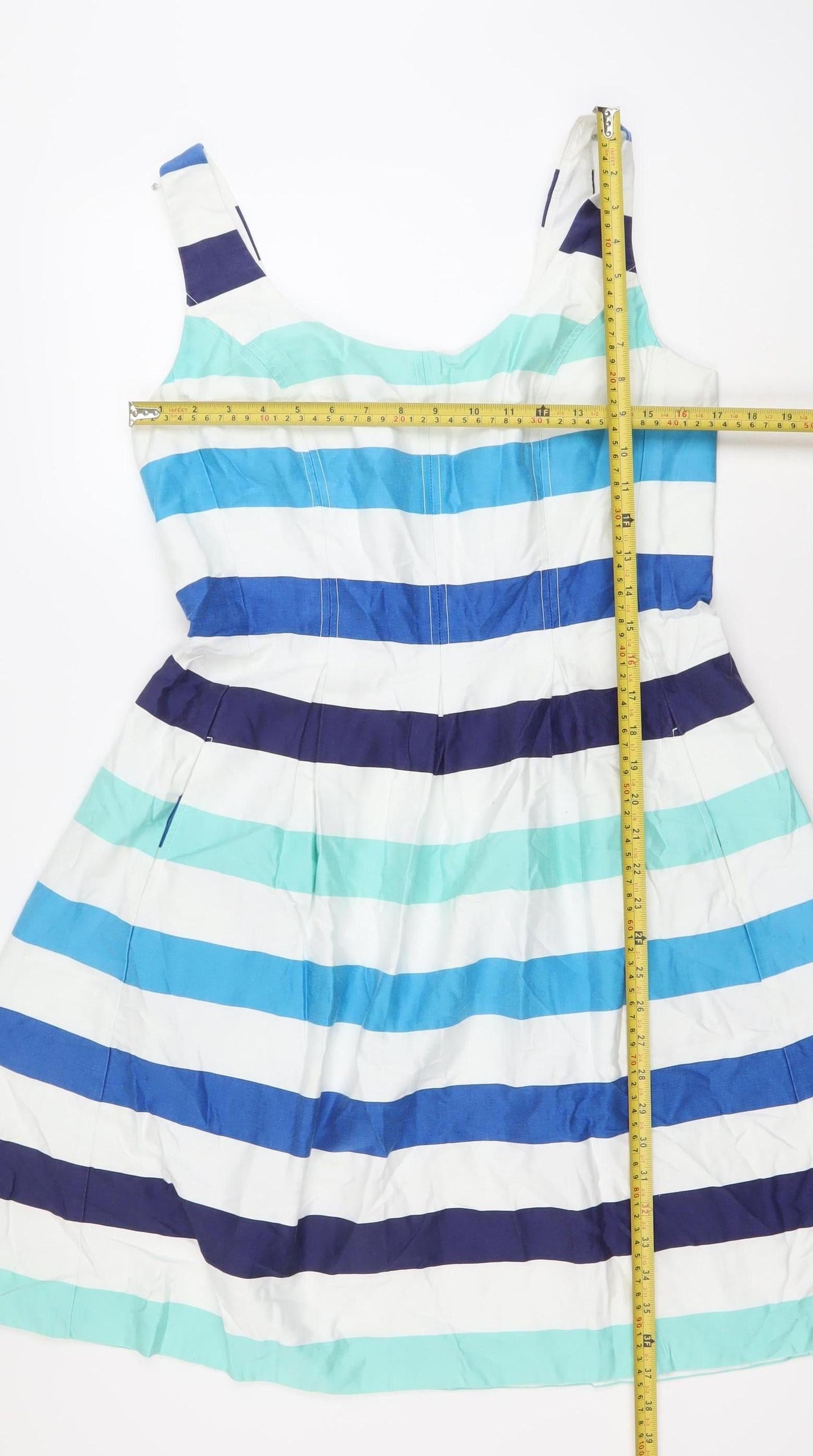 Nine West Women’s Blue Green White Striped Fit & Flare Dress Size 12