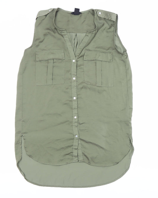Womens UK Size 8 H&M Green Basic Button-Up