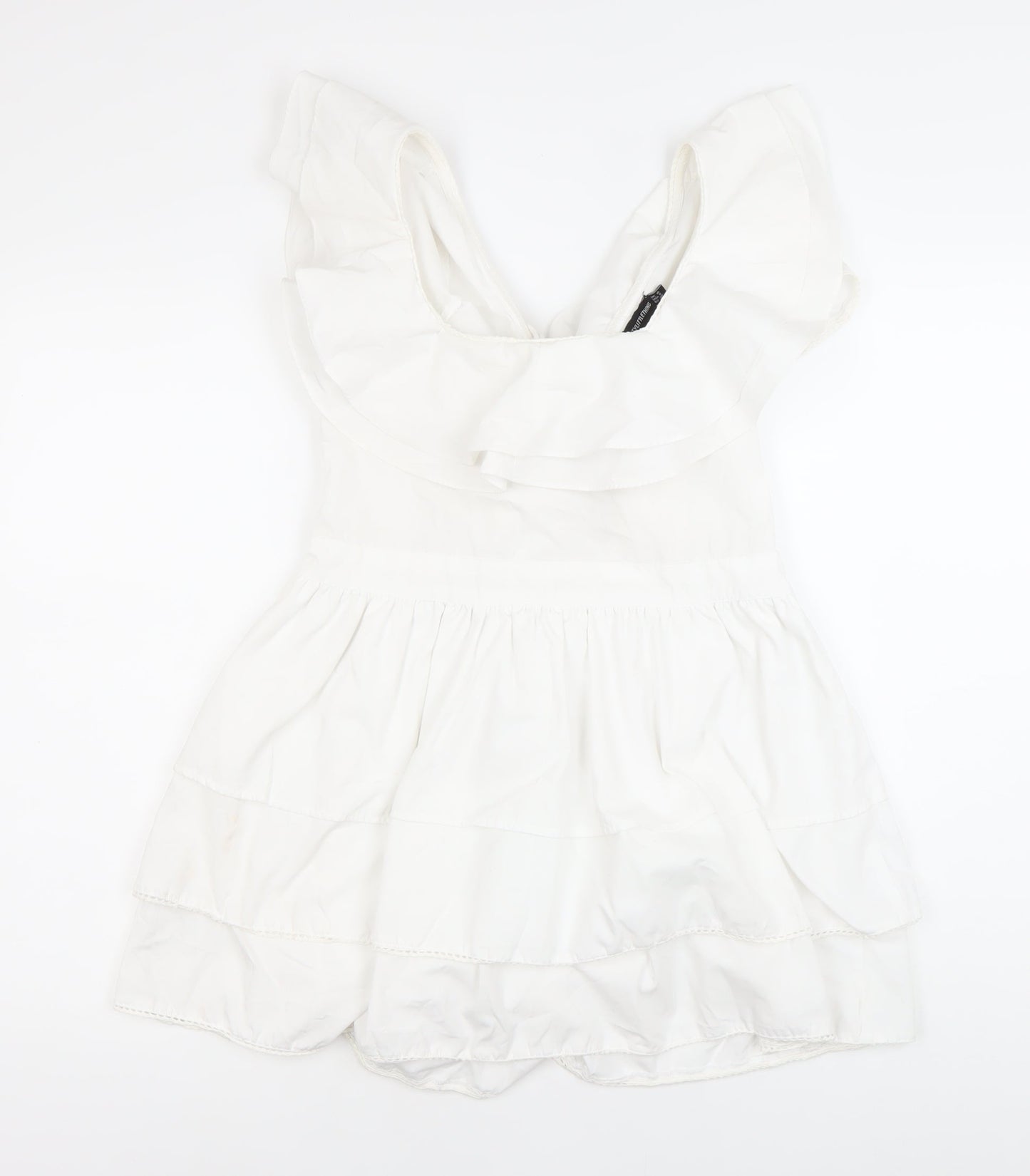 PrettyLittleThing Women’s White Skater Dress Size 10 Ruffle Tie