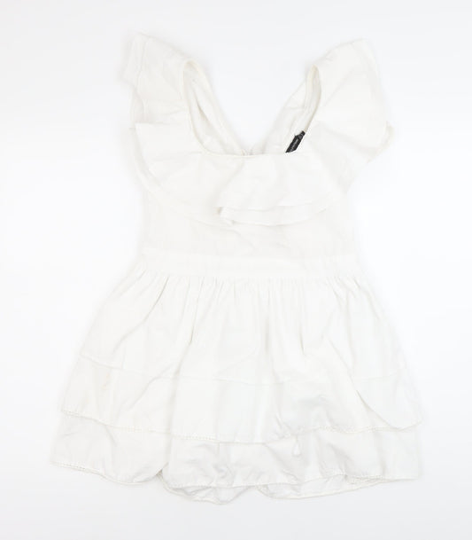 PrettyLittleThing Women’s White Skater Dress Size 10 Ruffle Tie