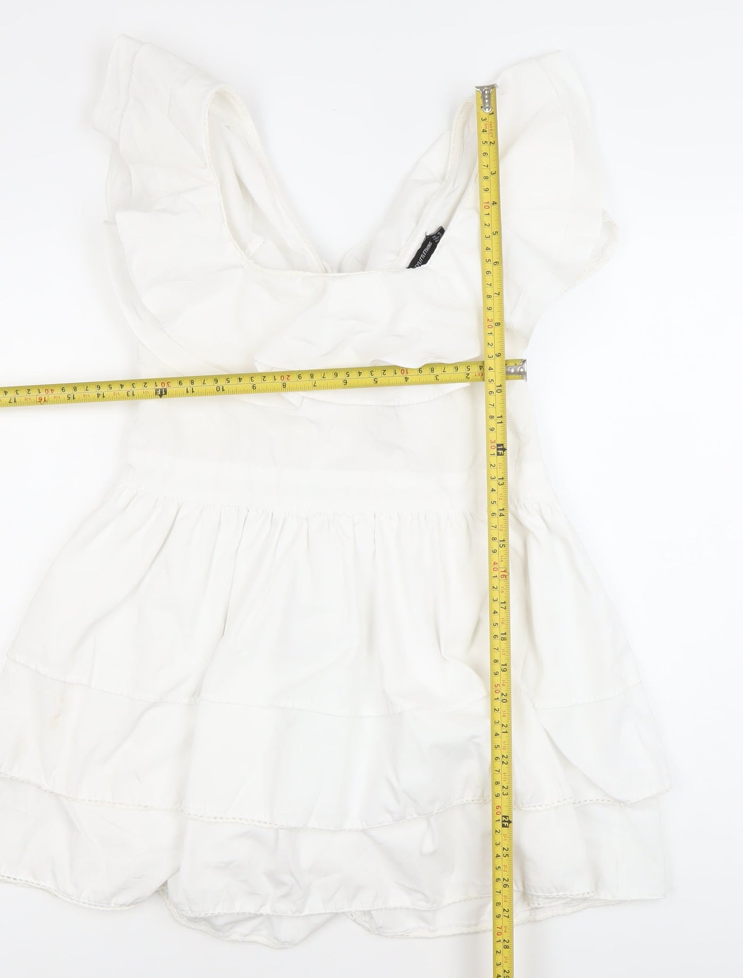 PrettyLittleThing Women’s White Skater Dress Size 10 Ruffle Tie