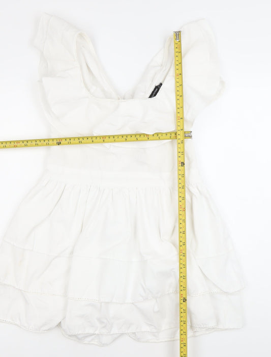 PrettyLittleThing Women’s White Skater Dress Size 10 Ruffle Tie
