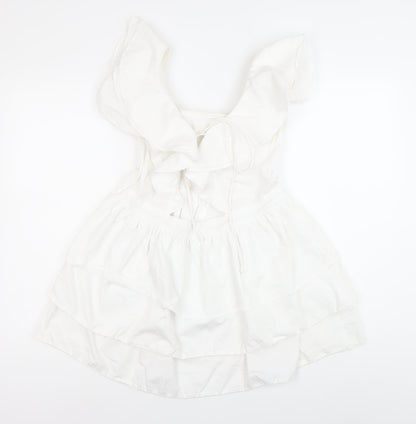 PrettyLittleThing Women’s White Skater Dress Size 10 Ruffle Tie