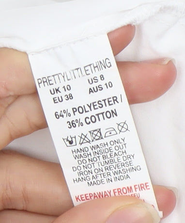 PrettyLittleThing Women’s White Skater Dress Size 10 Ruffle Tie