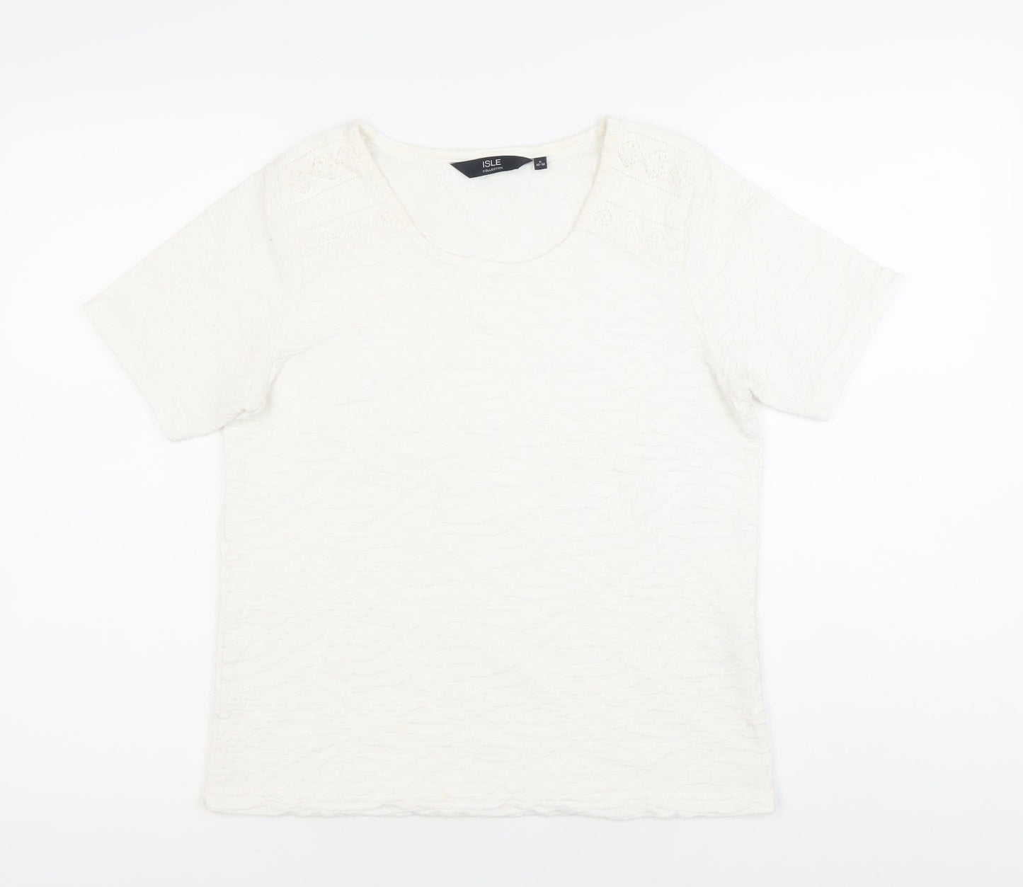 Isle Collection Womens Ivory Short Sleeve Scoop Neck T-Shirt Size 10-12