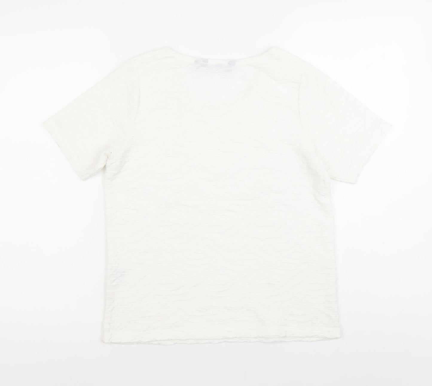 Isle Collection Womens Ivory Short Sleeve Scoop Neck T-Shirt Size 10-12