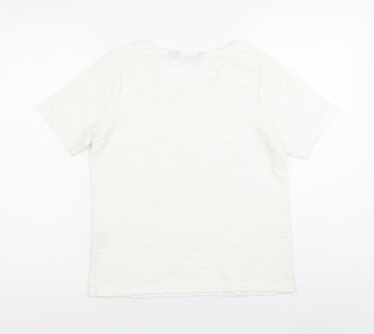 Isle Collection Womens Ivory Short Sleeve Scoop Neck T-Shirt Size 10-12