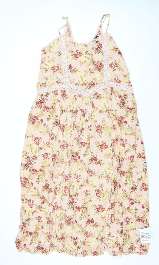 ASOS Women’s Beige Floral Slip Midi Dress Size 8 Viscose Summer