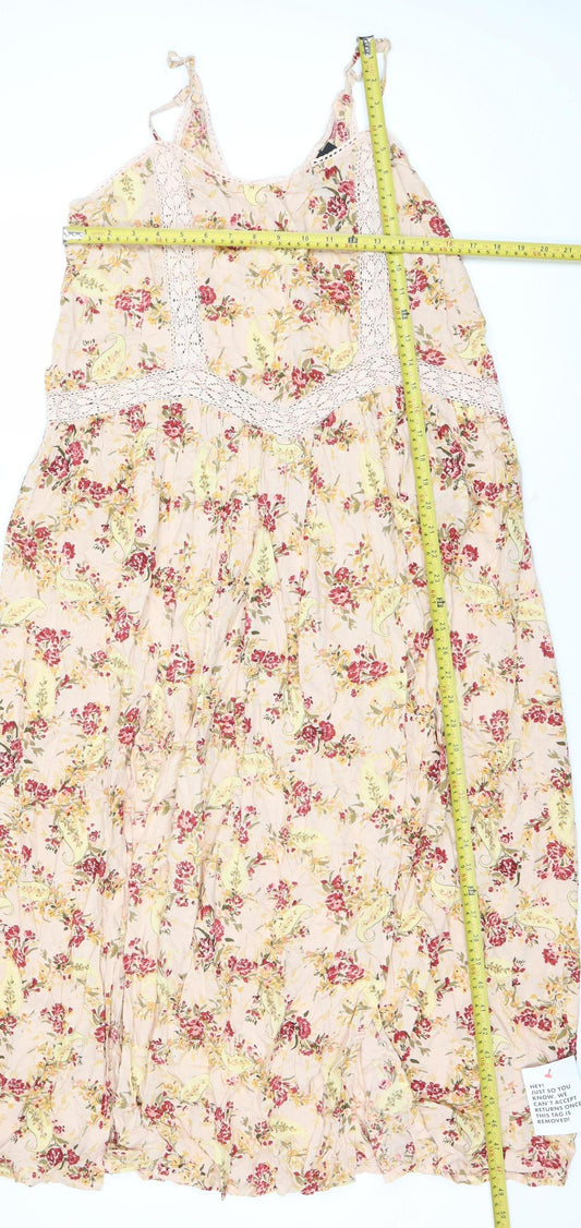 ASOS Women’s Beige Floral Slip Midi Dress Size 8 Viscose Summer