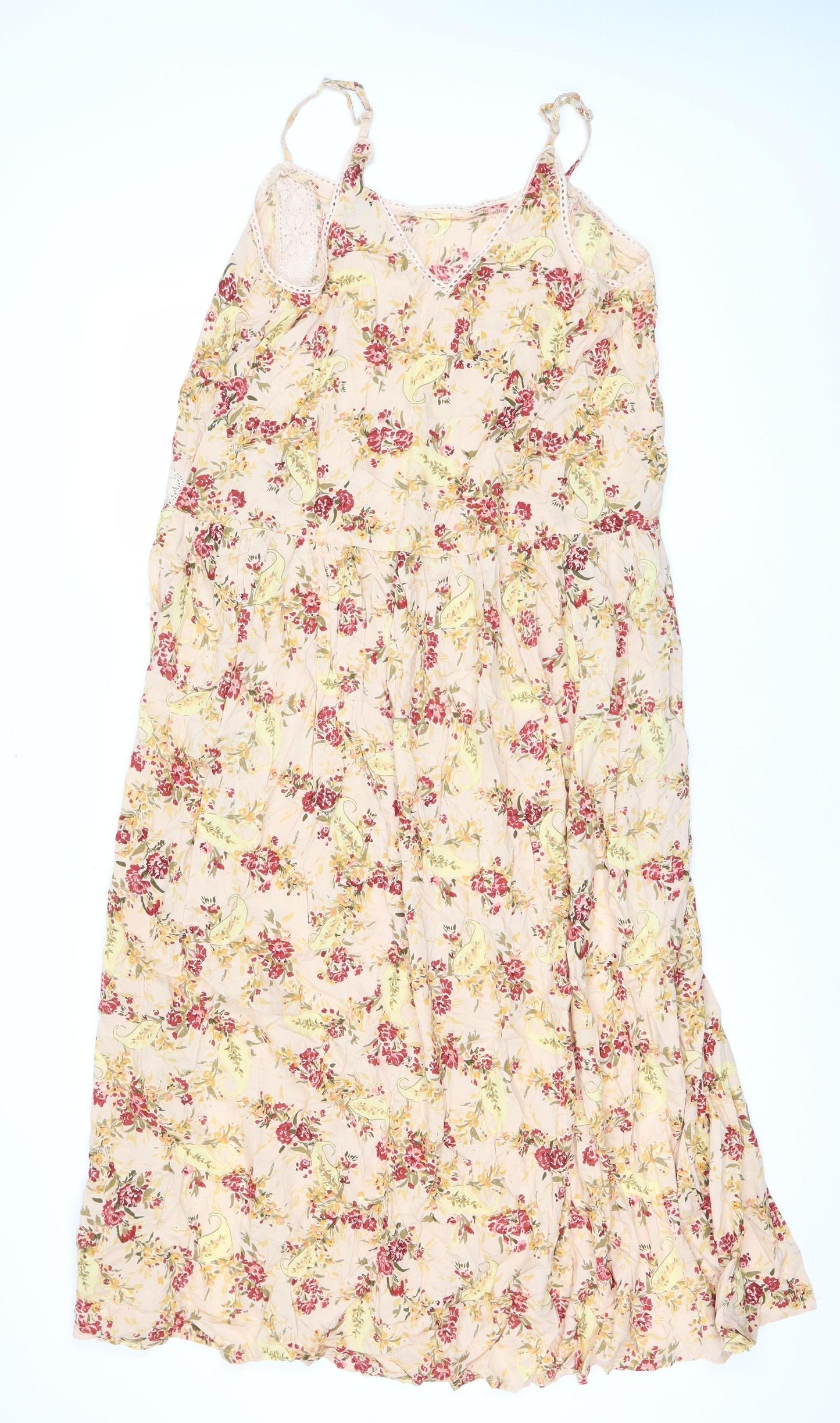 ASOS Women’s Beige Floral Slip Midi Dress Size 8 Viscose Summer