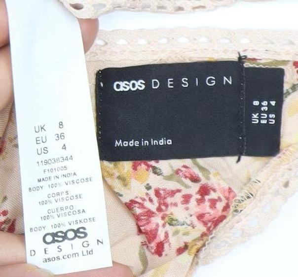 ASOS Women’s Beige Floral Slip Midi Dress Size 8 Viscose Summer