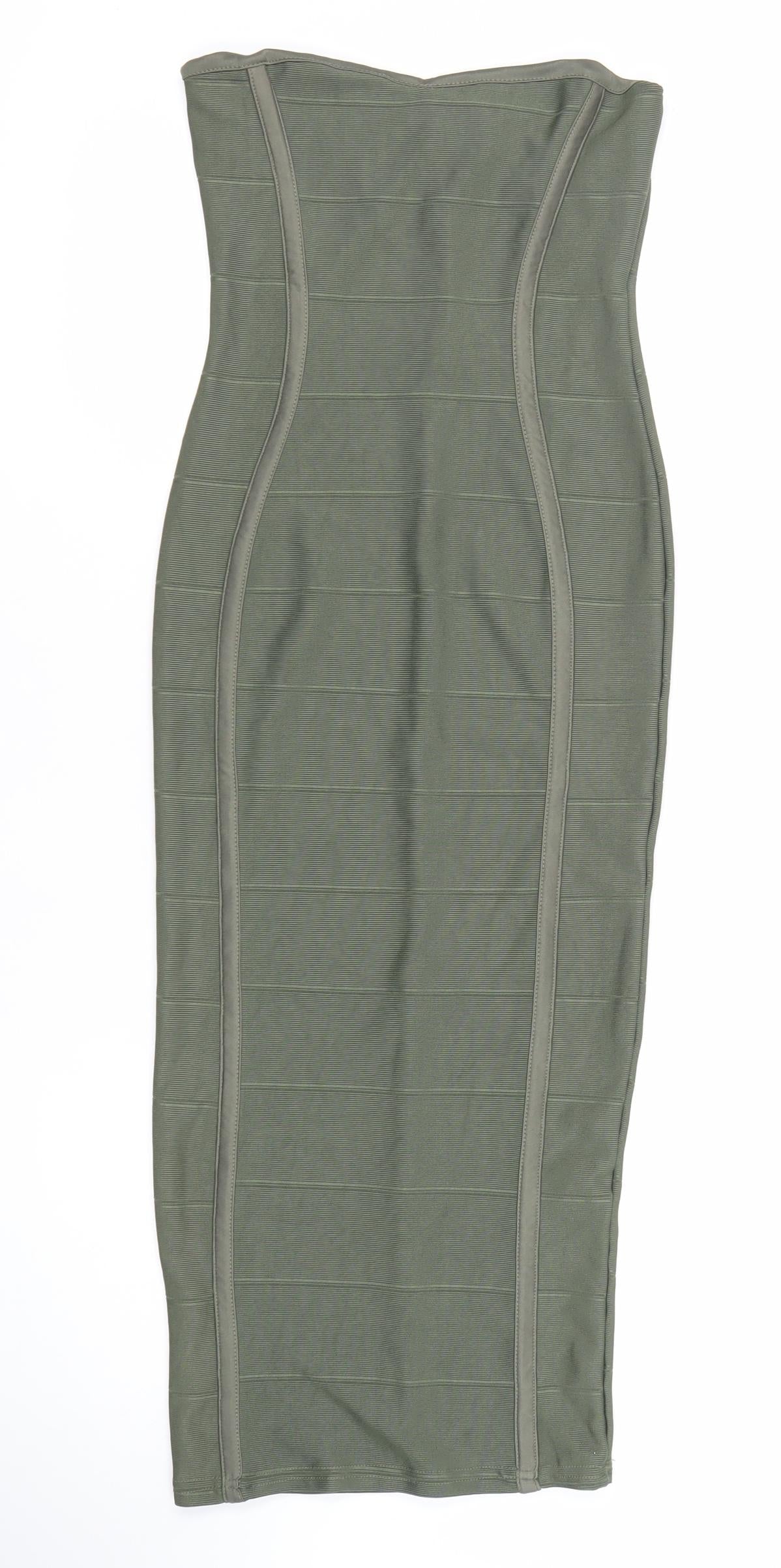 Boohoo Women Green Strapless Bodycon Midi Dress Size M
