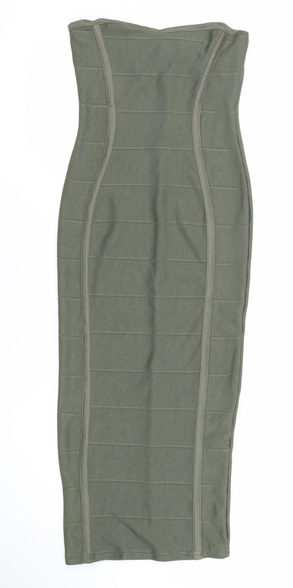 Boohoo Women Green Strapless Bodycon Midi Dress Size M