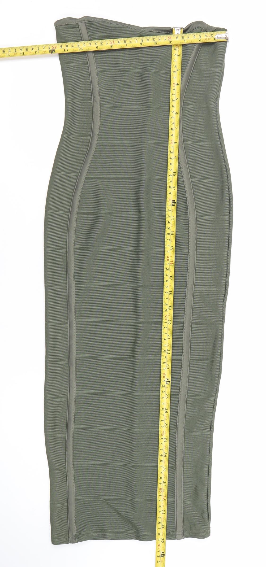Boohoo Women Green Strapless Bodycon Midi Dress Size M