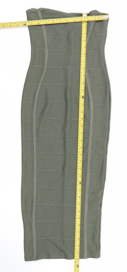 Boohoo Women Green Strapless Bodycon Midi Dress Size M