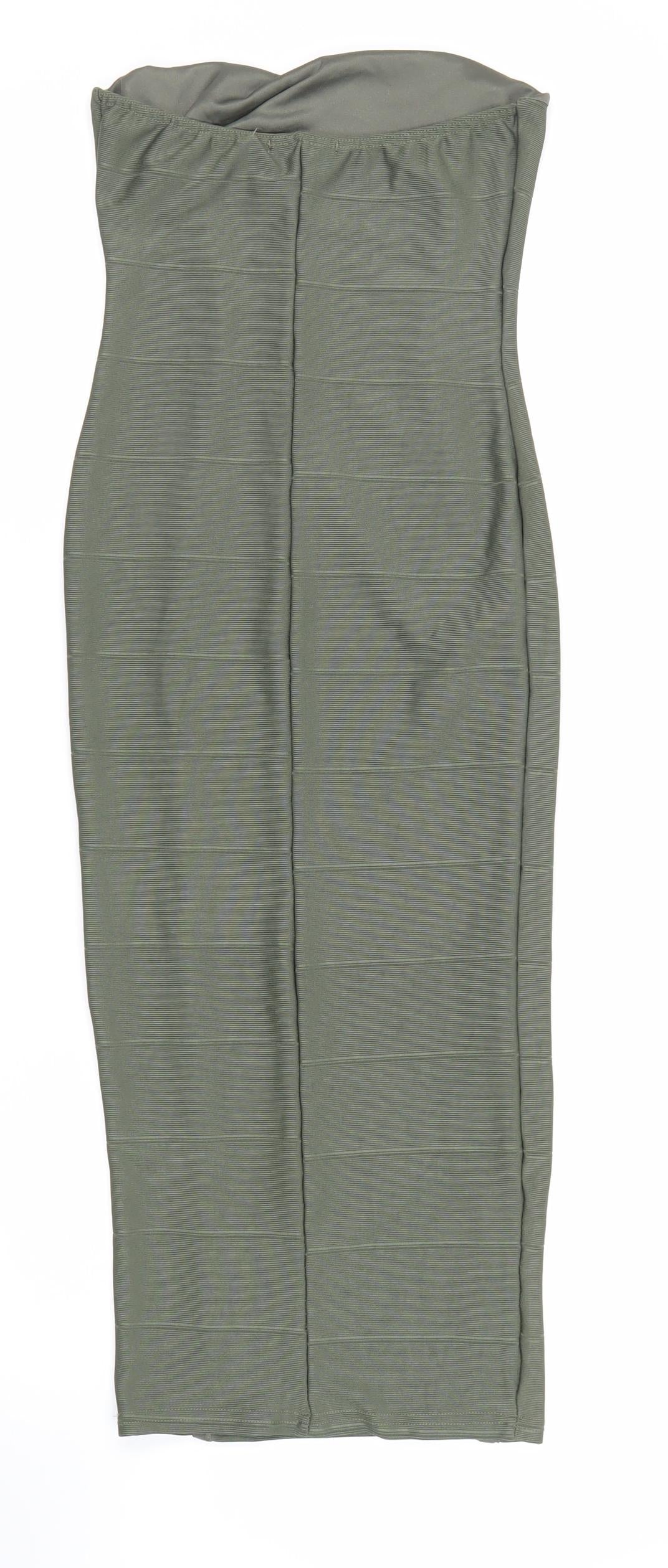 Boohoo Women Green Strapless Bodycon Midi Dress Size M