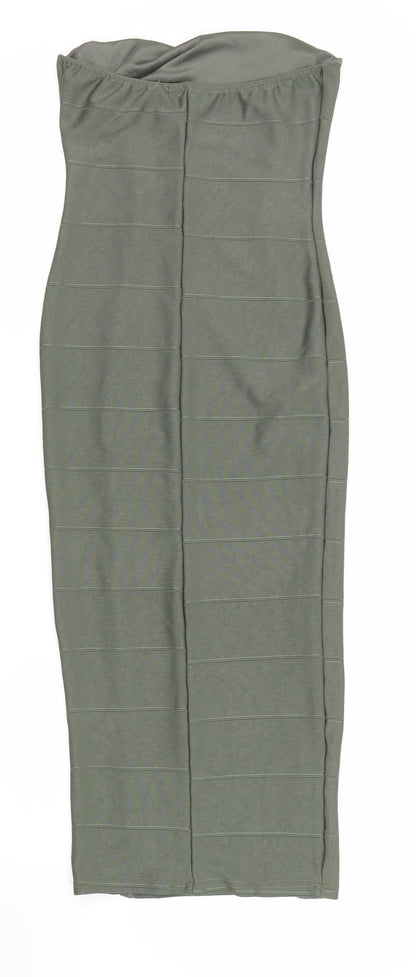 Boohoo Women Green Strapless Bodycon Midi Dress Size M