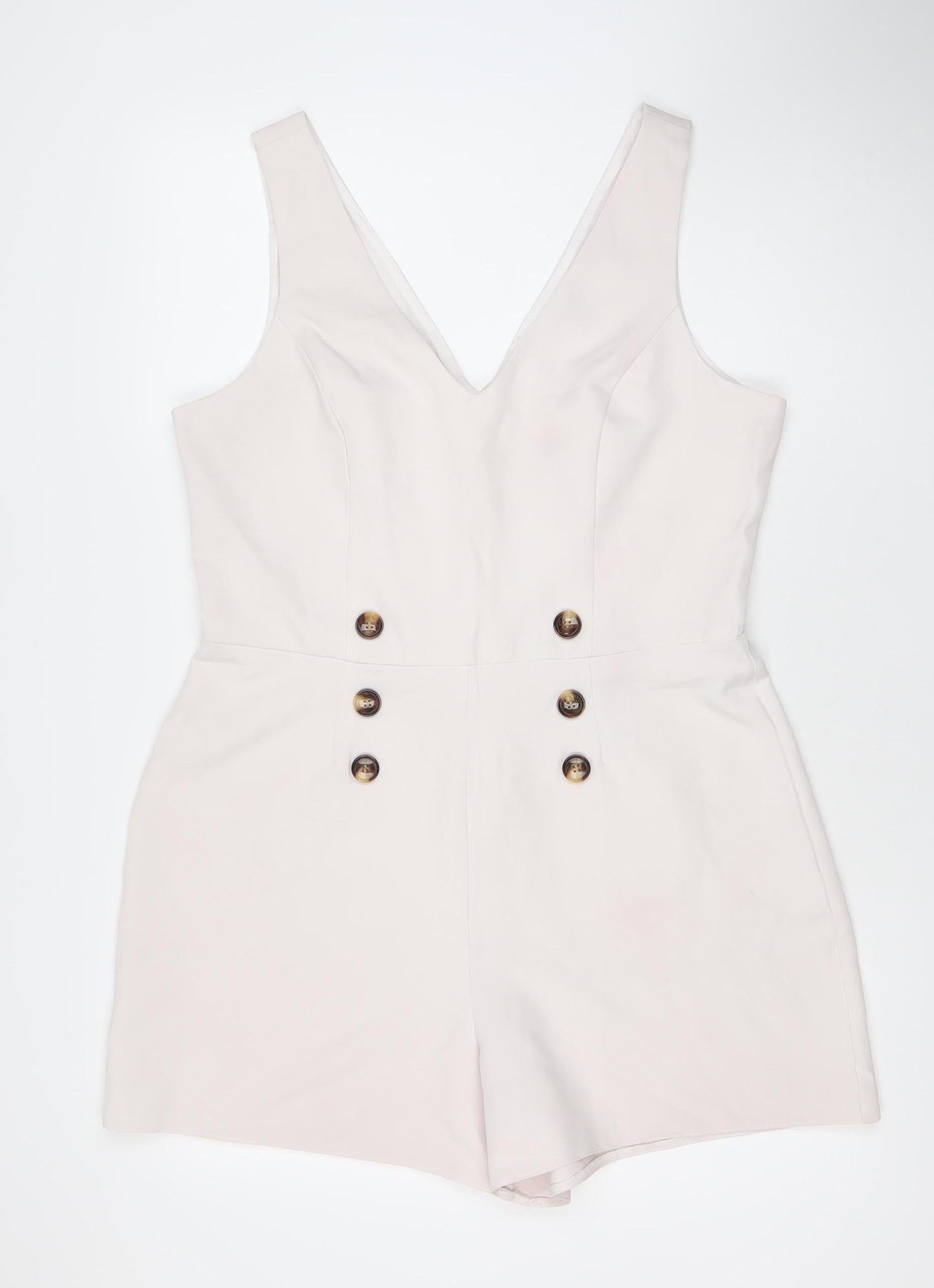 Miss Selfridge Women Ivory Size 16 Sleeveless V-Neck Playsuit