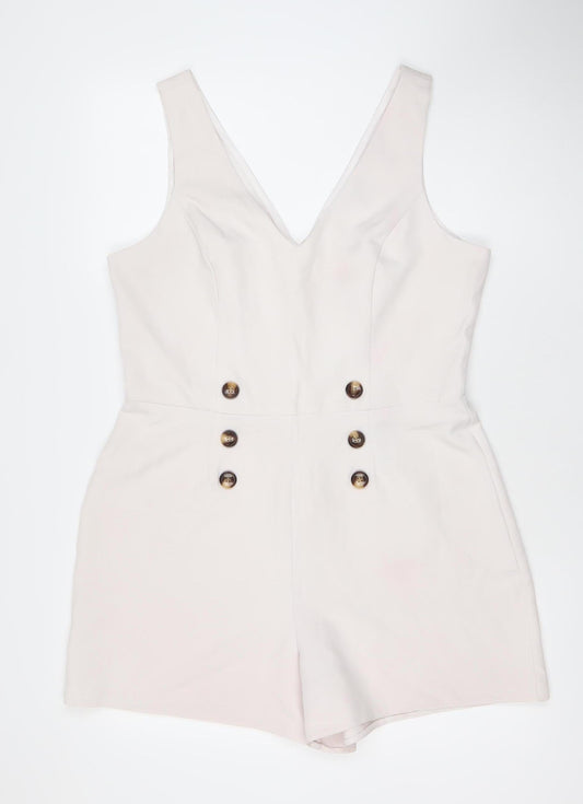 Miss Selfridge Women Ivory Size 16 Sleeveless V-Neck Playsuit