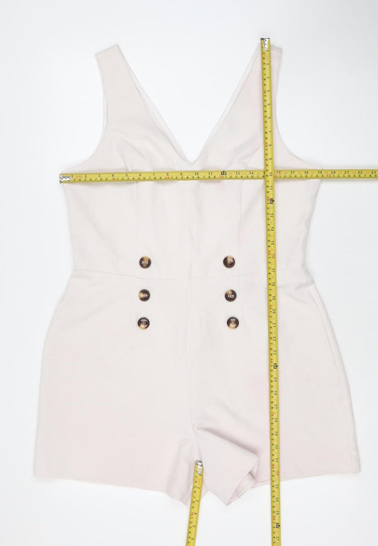 Miss Selfridge Women Ivory Size 16 Sleeveless V-Neck Playsuit
