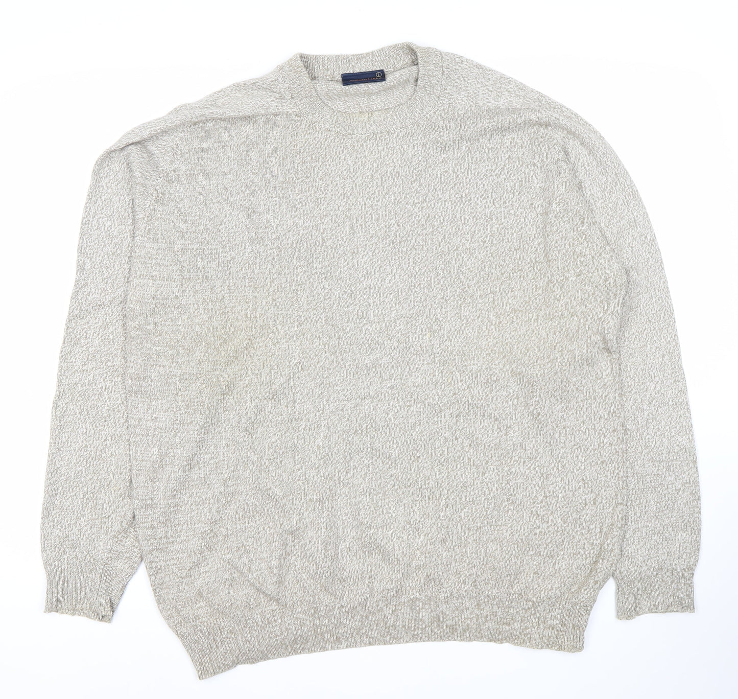 Greenwoods Men’s Beige Knit Pullover Jumper L Crew Neck Long Sleeve