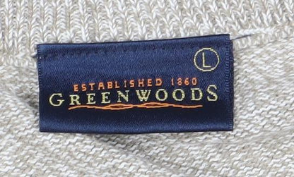 Greenwoods Men’s Beige Knit Pullover Jumper L Crew Neck Long Sleeve