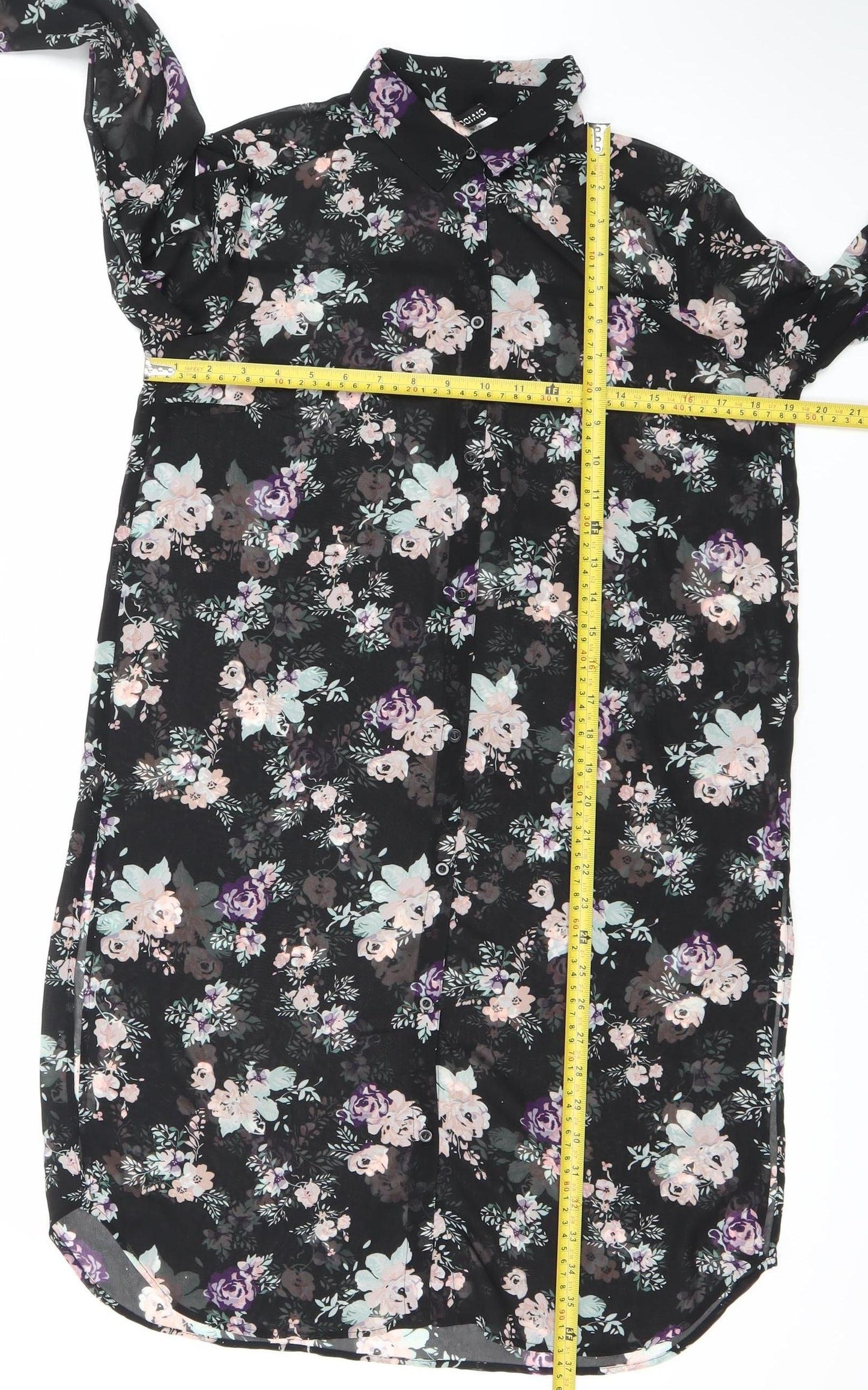 H&M Divided Women’s Black Floral Knee Length Shift Dress Size 8