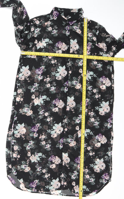 H&M Divided Women’s Black Floral Knee Length Shift Dress Size 8