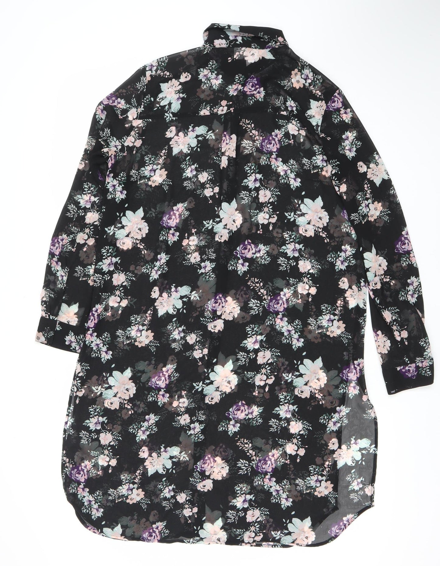 H&M Divided Women’s Black Floral Knee Length Shift Dress Size 8