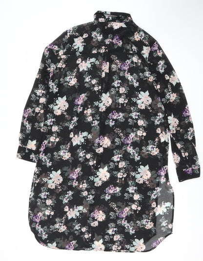 H&M Divided Women’s Black Floral Knee Length Shift Dress Size 8