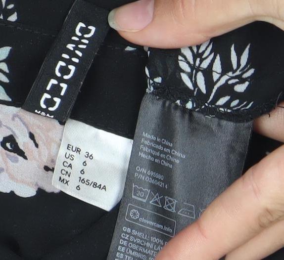 H&M Divided Women’s Black Floral Knee Length Shift Dress Size 8