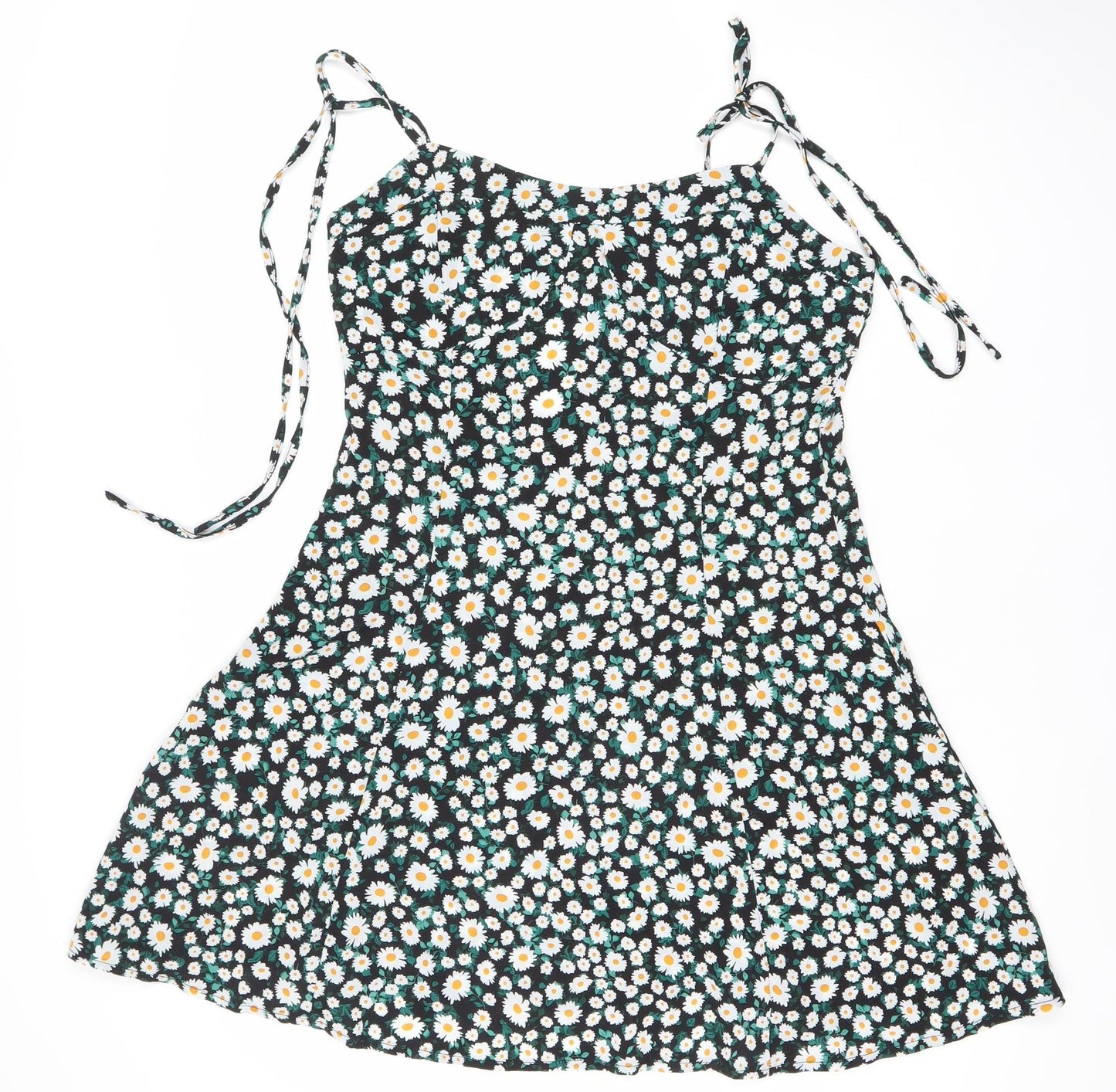 Boohoo Womens Black Floral Daisy Print Mini Slip Dress Size 16