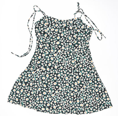 Boohoo Womens Black Floral Daisy Print Mini Slip Dress Size 16