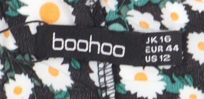 Boohoo Womens Black Floral Daisy Print Mini Slip Dress Size 16
