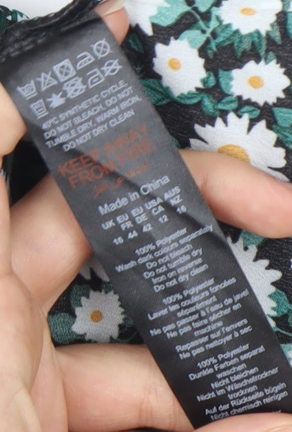 Boohoo Womens Black Floral Daisy Print Mini Slip Dress Size 16