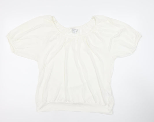Cotton On Womens White L Scoop Neck Puff Sleeve Blouse