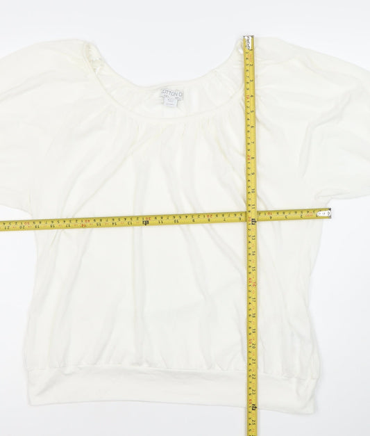 Cotton On Womens White L Scoop Neck Puff Sleeve Blouse