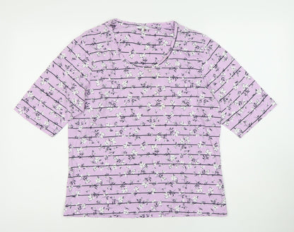 Cotton Traders Women’s Purple Floral Striped Scoop Neck T-Shirt Size 16