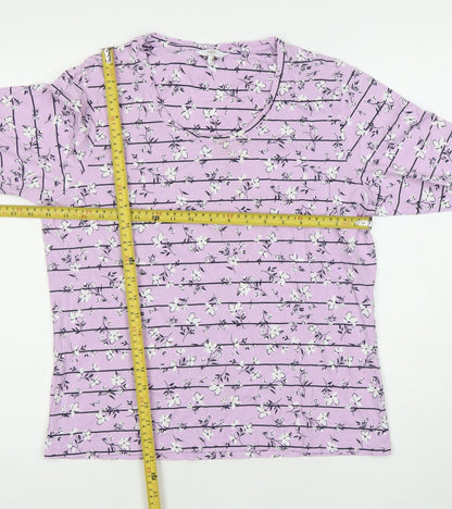 Cotton Traders Women’s Purple Floral Striped Scoop Neck T-Shirt Size 16