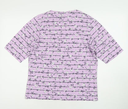 Cotton Traders Women’s Purple Floral Striped Scoop Neck T-Shirt Size 16