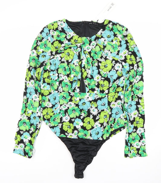 Zara Women’s Multicoloured Floral Bodysuit Size 16 Viscose Long Sleeve