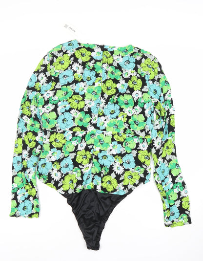 Zara Women’s Multicoloured Floral Bodysuit Size 16 Viscose Long Sleeve