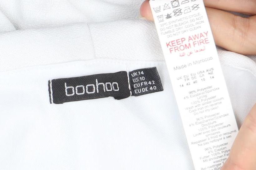 Boohoo Women’s White & Navy Bodycon Off Shoulder Dress Size 14