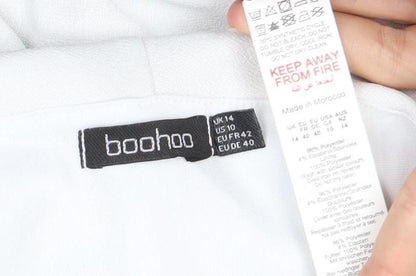 Boohoo Women’s White & Navy Bodycon Off Shoulder Dress Size 14