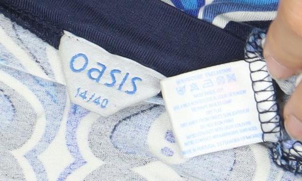 Oasis Women’s Blue Geometric Slip Dress Size 14 Midi Summer