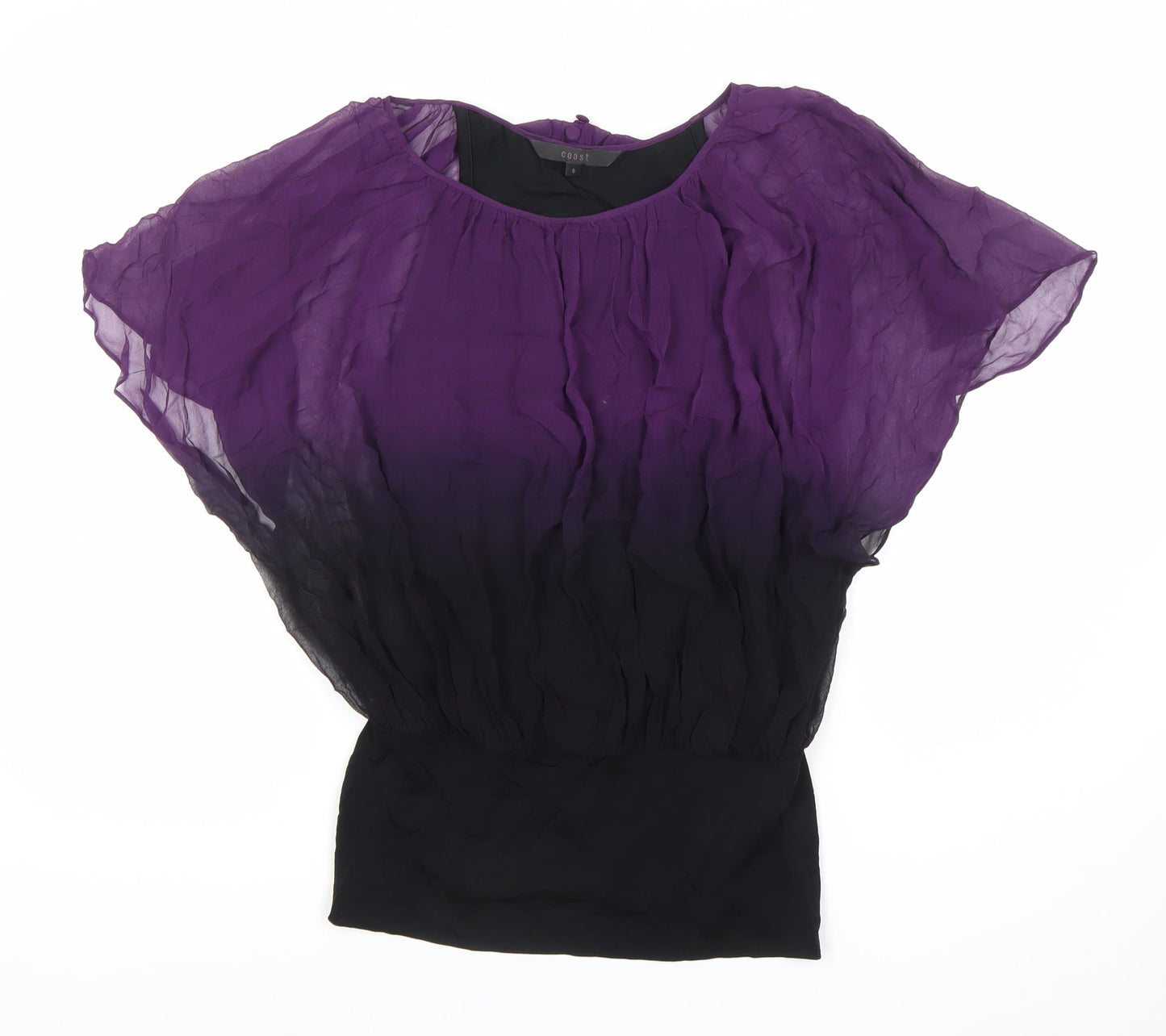 Coast Women’s Purple Black Silk Chiffon Tunic Blouse Size 8